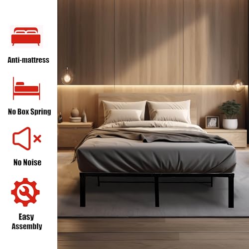 14 Inch Queen Size Heavy Duty Steel Slat Metal Platform Bed Frame Black U32741