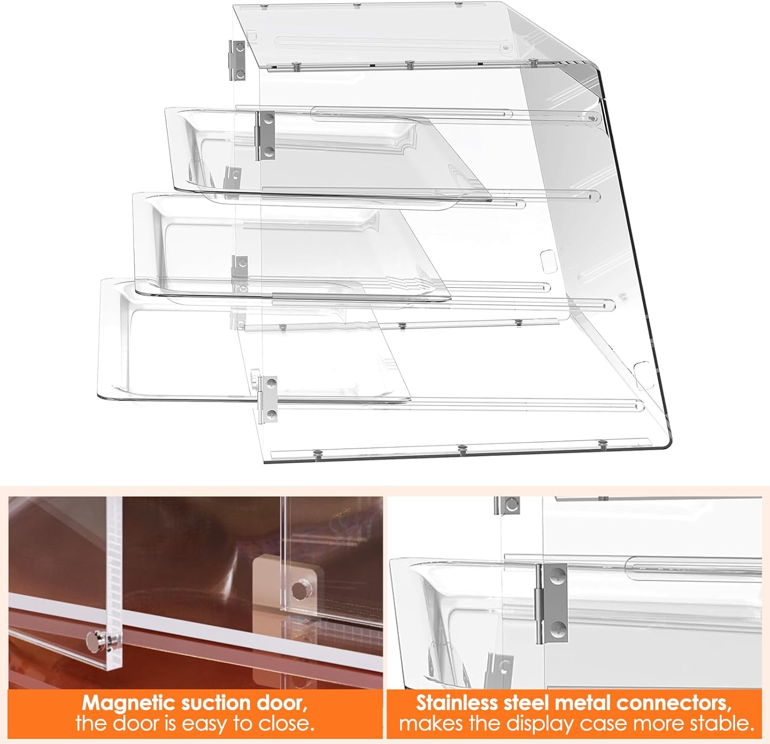 Acrylic 3 Tray Commercial Countertop Bakery Display Case with Rear Door Access & Removable Shelves, 22x17x16.5inch Q860