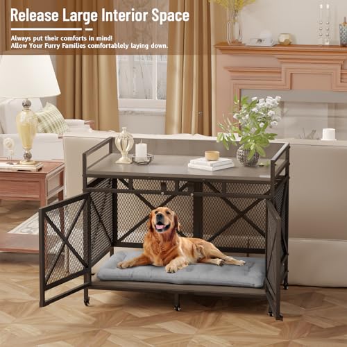 Grey 48 Inch Wooden Dog Crate Q4146