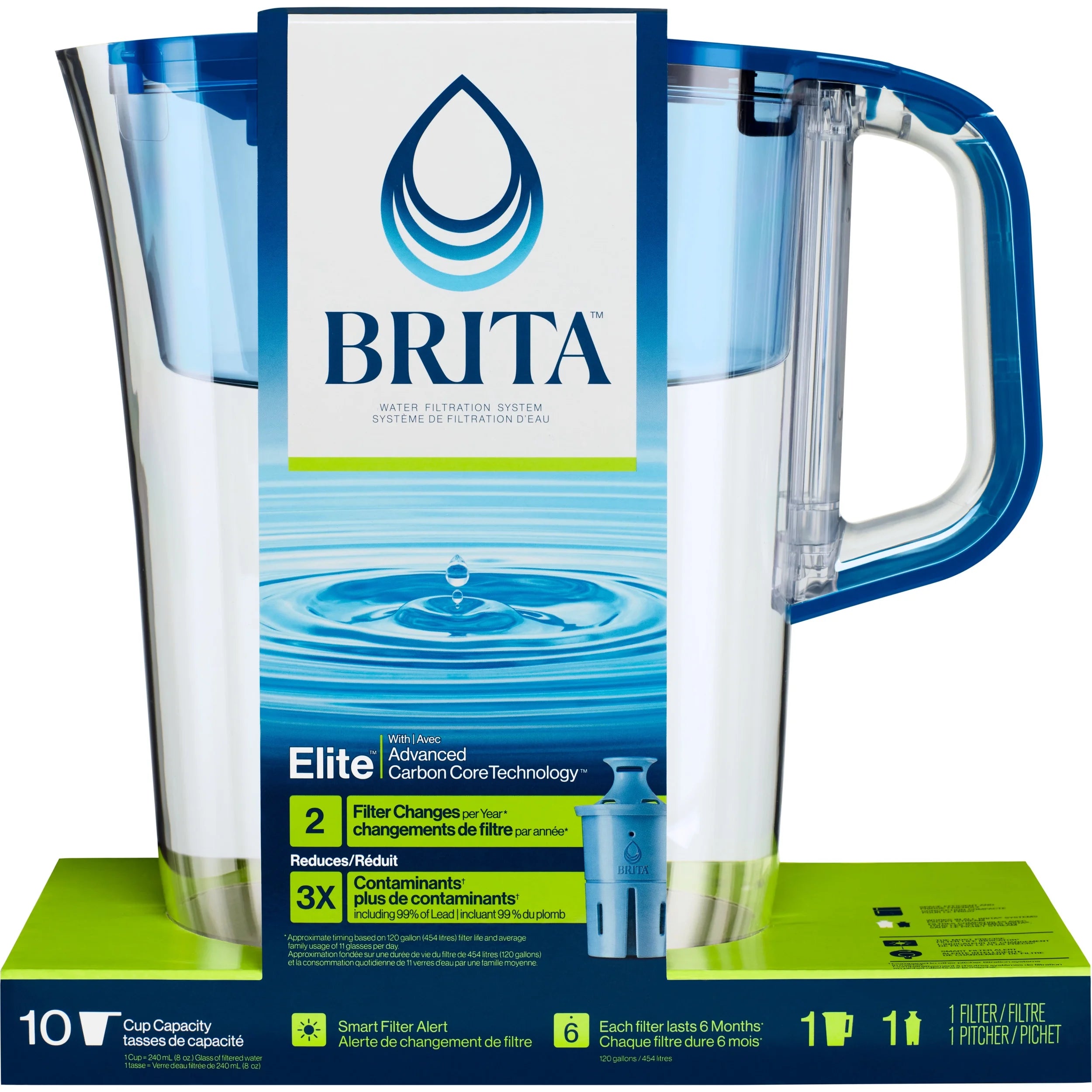 Large 10 Cup Blue Water Filter Pitcher R130