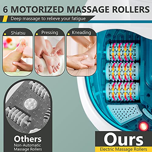 Blue Foot Spa Bath Massager with Heat Bubbles and 6 Electric Massage Rollers N616