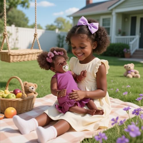 22 Inch Lifelike Soft Body Reborn Baby Doll with Taupe Eyes Caramel Skin Tone Pink Striped Skirt F761