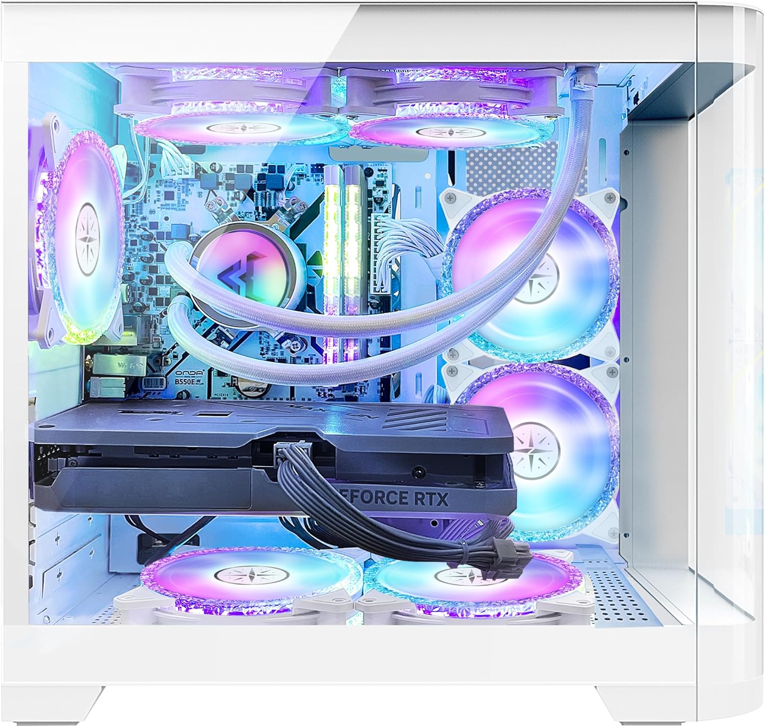 White Gaming PC Desktop - AMD Ryzen 7 5700X 8-Core 3.4GHz - RX 6500 XT 4GB - 1TB M.2 SSD - 32GB DDR4 3200MHz RAM - 240mm AIO CPU Liquid Cooler - Windows 11 Pro Computer K107