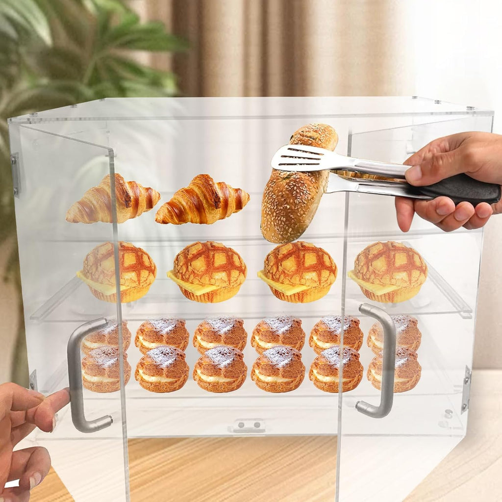 Acrylic 3 Tray Commercial Countertop Bakery Display Case with Rear Door Access & Removable Shelves, 22x17x16.5inch Q860