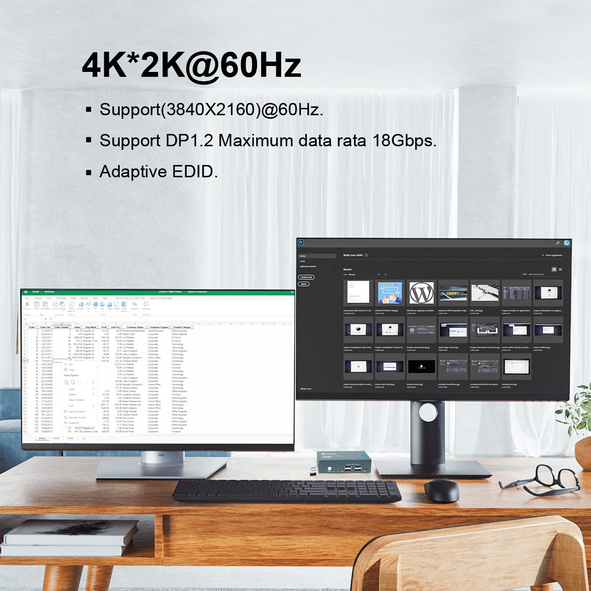 KVM Switch Dual Monitor DP 4K@60Hz with 4 USB 2.0 Hub O43227