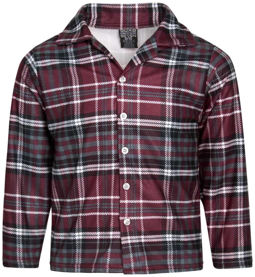 Boy's Flannel Fleece Pajamas 4 Piece Long Sleeve Button Down Shirt and Pants Set H438