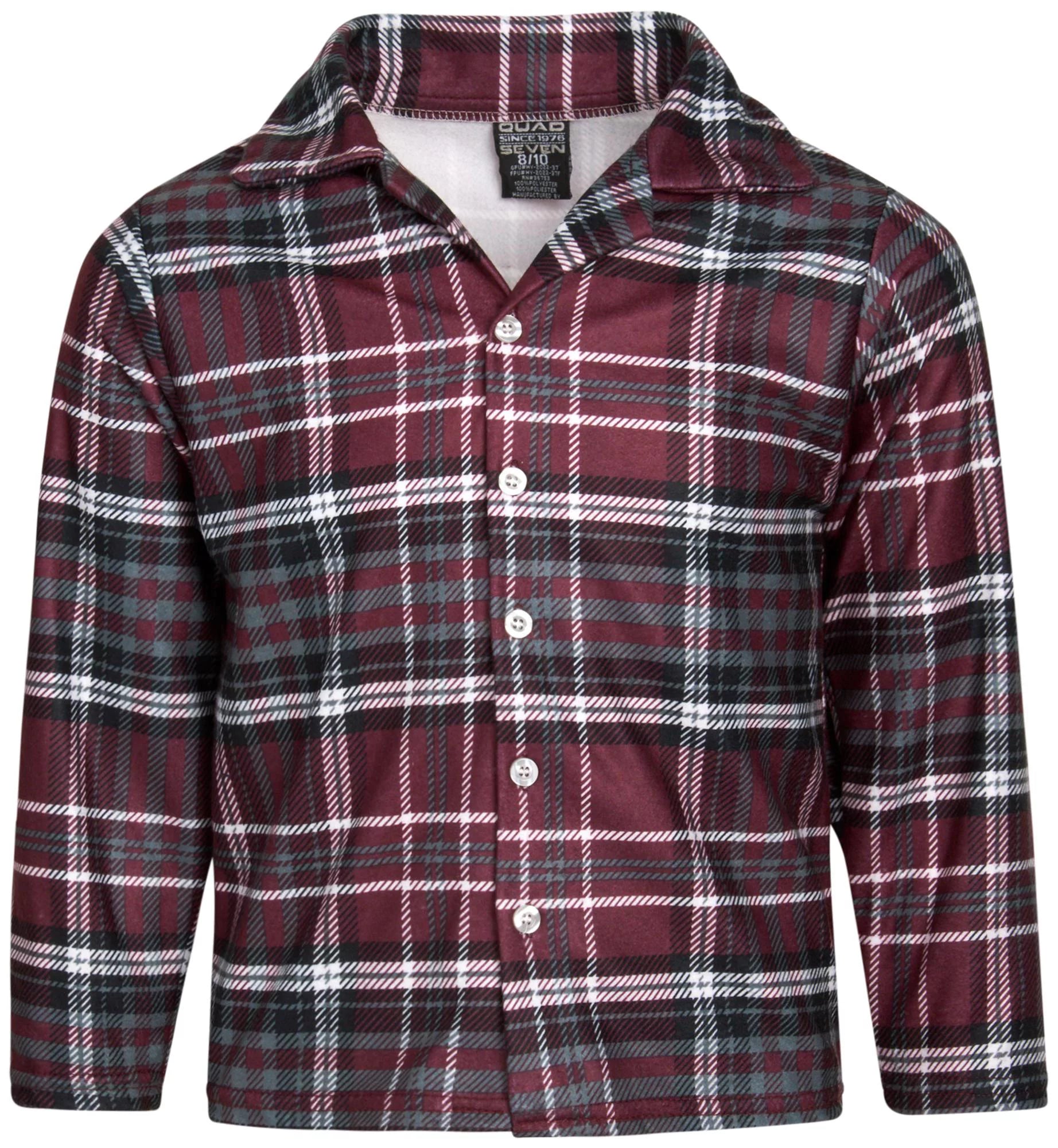 Boy's Flannel Fleece Pajamas 4 Piece Long Sleeve Button Down Shirt and Pants Set H438