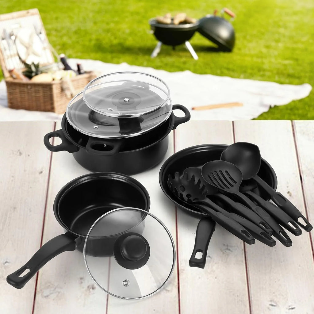 13 Piece Non-Stick Cast Iron Cookware Set with Glass Lids J4097