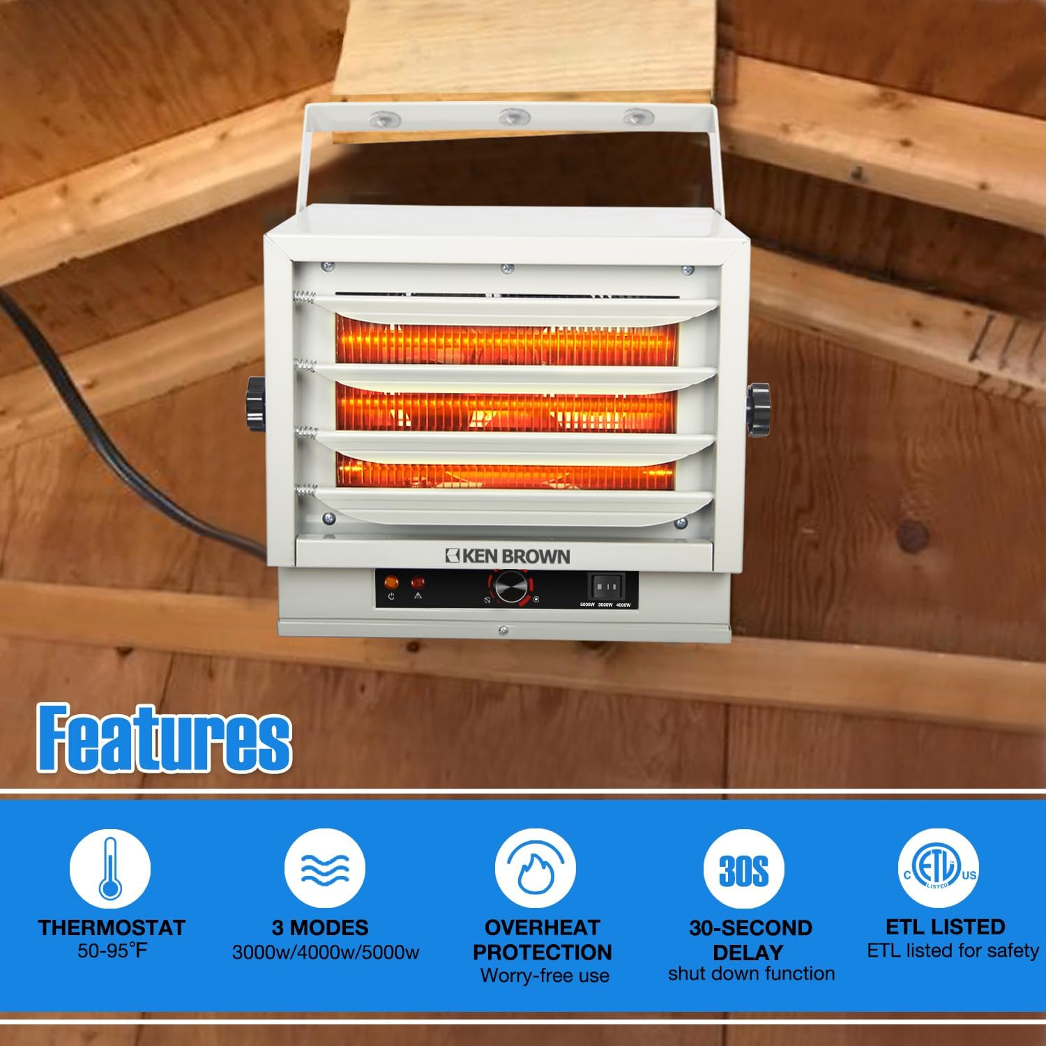 7500W Electric Garage Heater, Hardwired Digital Fan Forced Ceiling Mount Heater, 240v M739759