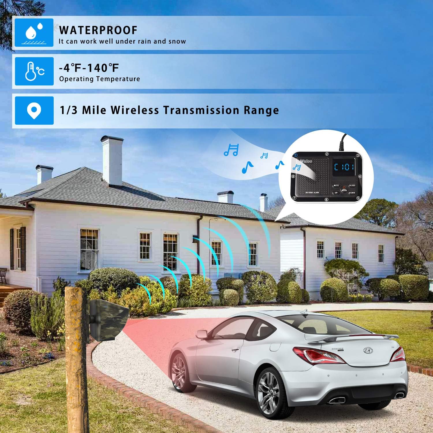 1800 Ft Wireless Outdoor Motion Sensor Driveway Alert System G507