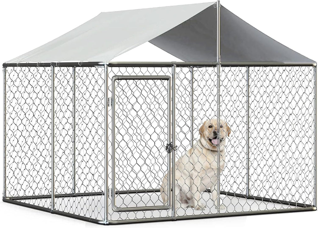 Silver 90"x90"x63" Outdoor Dog Kennel with Water-Resistant Cover S4069