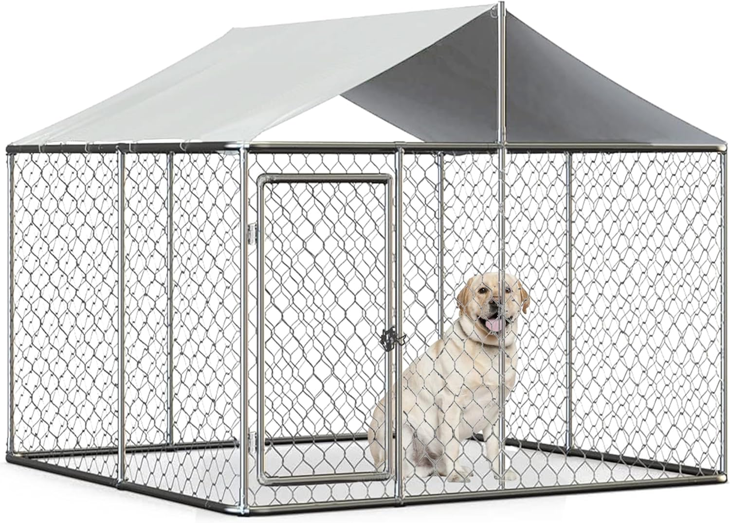 Silver 90"x90"x63" Outdoor Dog Kennel with Water-Resistant Cover S4069