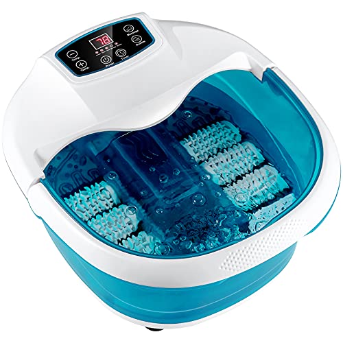 Blue Foot Spa Bath Massager with Heat Bubbles and 6 Electric Massage Rollers N616