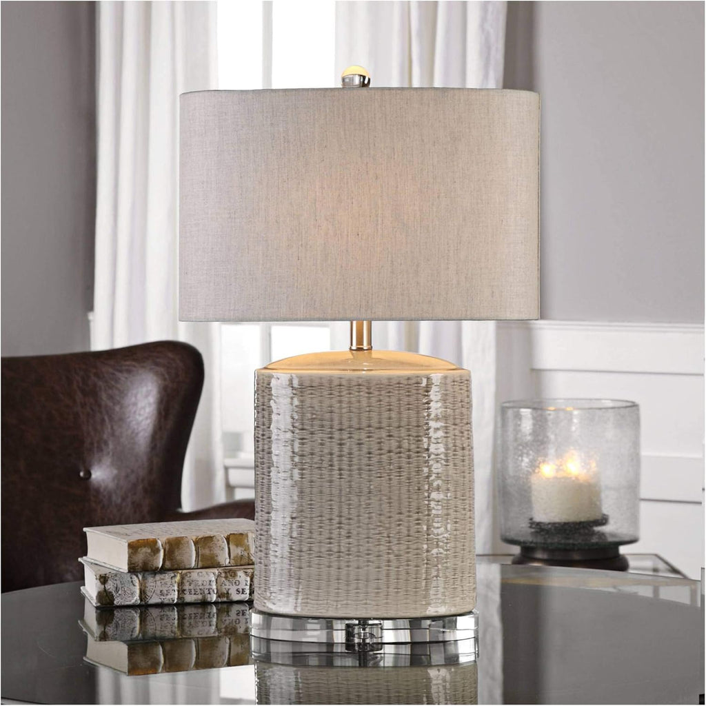 Taupe Ceramic Textured Oval Table Lamp S50912