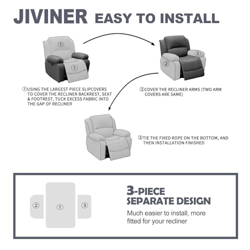Oversized 3 Piece Slipcovers for Large Recliner Chair Soft Jacquard Dark Gray H41836
