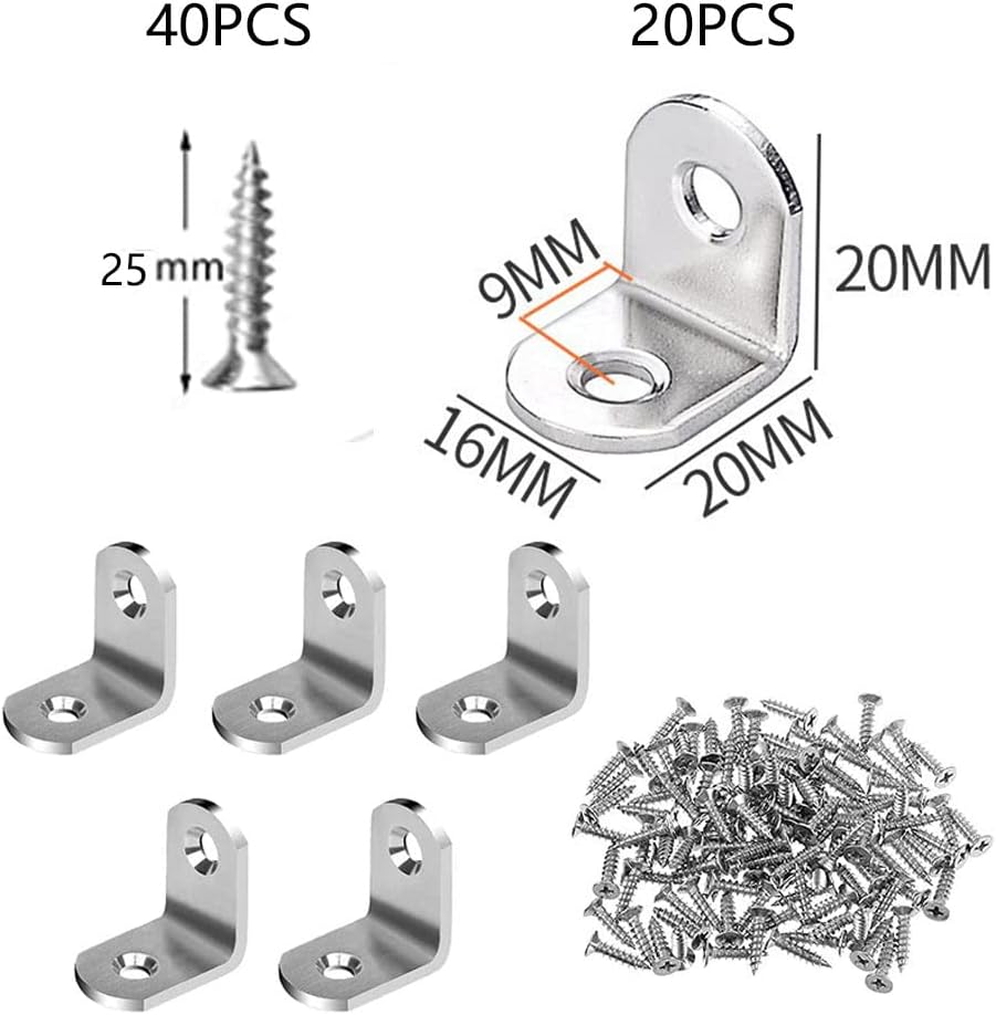20 Pcs Stainless Steel L Shaped Corner Braces with Screws K53567