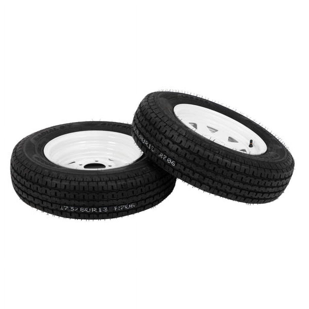2-Pk Trailer Tire & Rim ST175/80R13 13" Load C 5 Lug White Spoke E17308