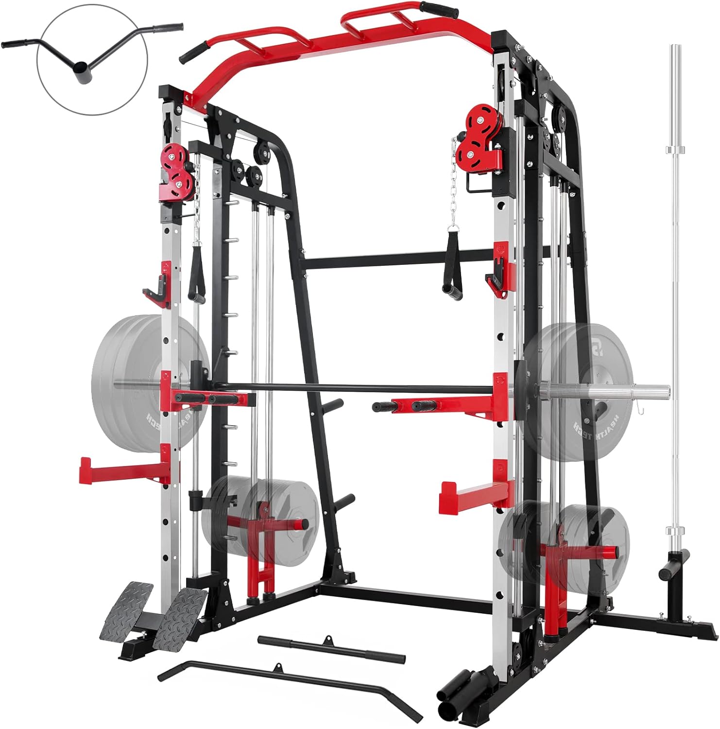 Multi-Functional Power Cage with LAT Pulldown System, Weight Bar, Landmine, Dip Bars A413
