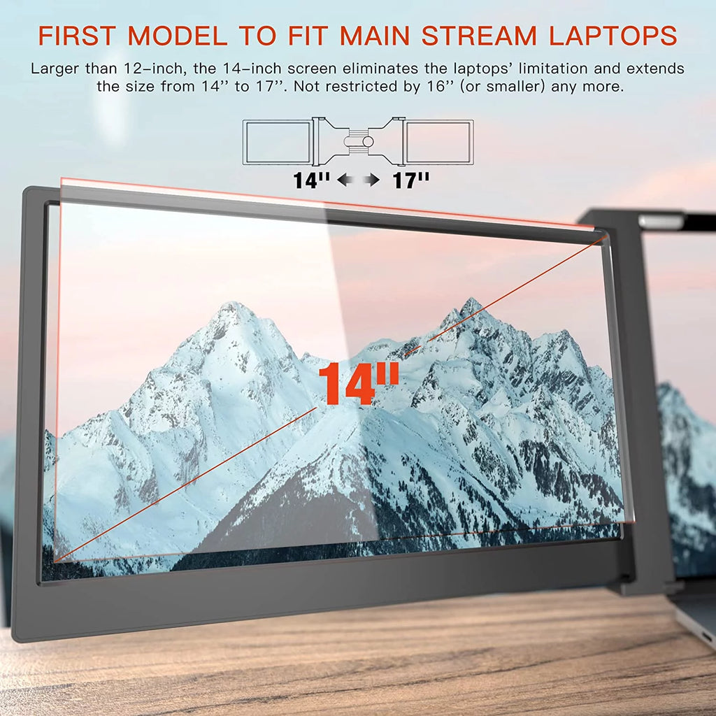 Portable Triple Monitor Extender 14inch Screen FHD 1080P IPS Folding Screen M987151
