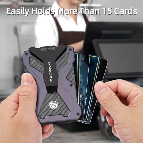 Slim Aluminum Metal Money Clip Wallet with Clear ID Card Holder, Carbon Fiber Wallet, RFID Blocking, Ultra-Thin Tactical Wallet - Dark Grey V8223