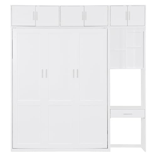Queen Size Wood Murphy Bed with Desk and Storage Shelves W917164