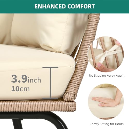 Beige Rattan Egg Chair with Ottoman Steel Frame M8015