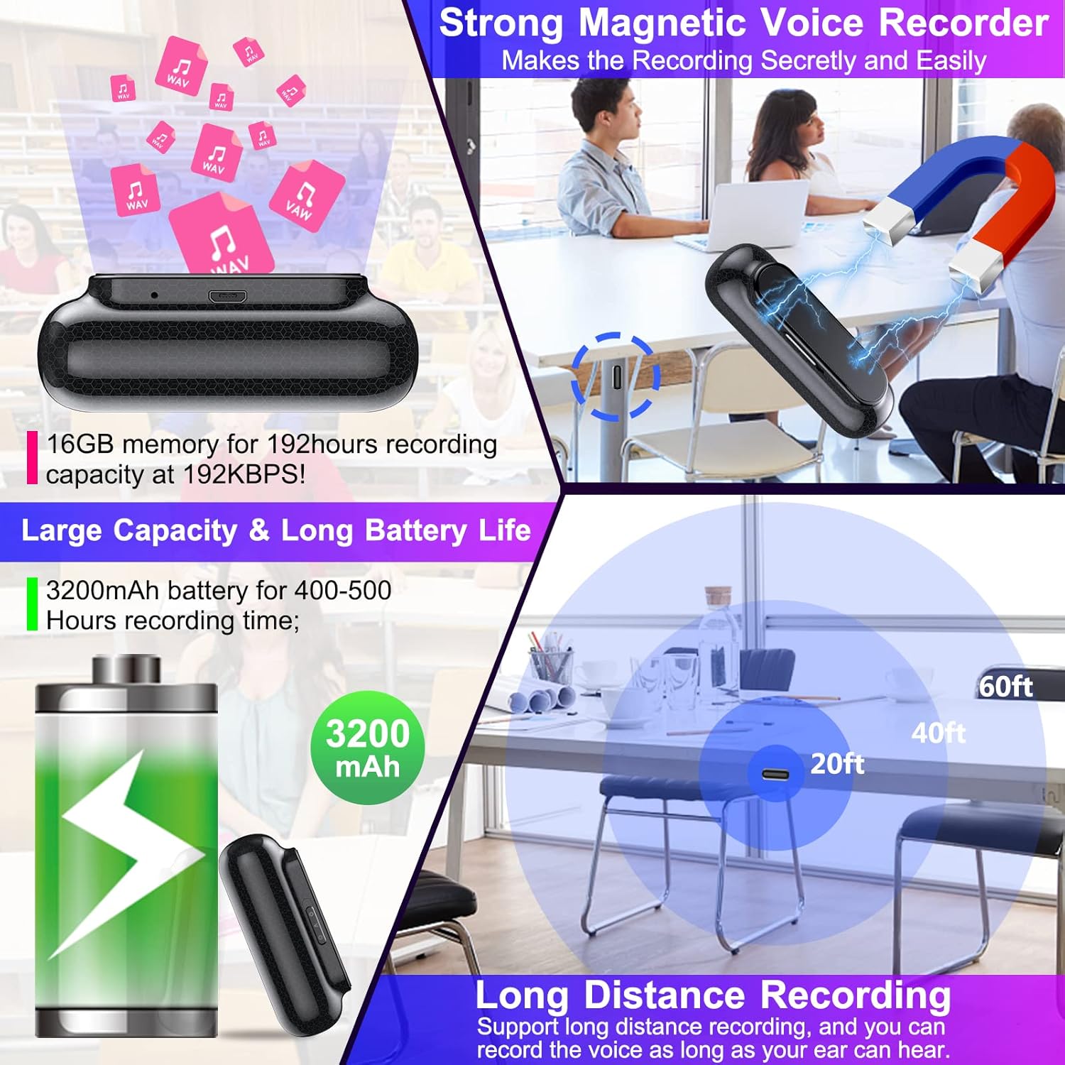 32GB Digital Voice Recorder with 400 Hour Storage, Pack of 2 D31408