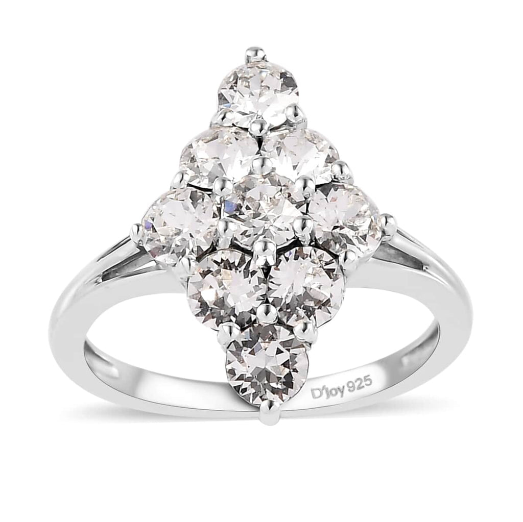 White Crystal Round 925 Sterling Silver Platinum Plated Cluster Ring Size 9 V766