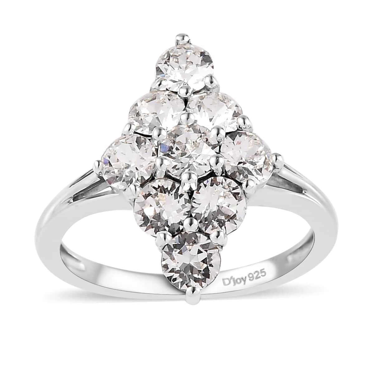 White Crystal Round 925 Sterling Silver Platinum Plated Cluster Ring Size 9 V766