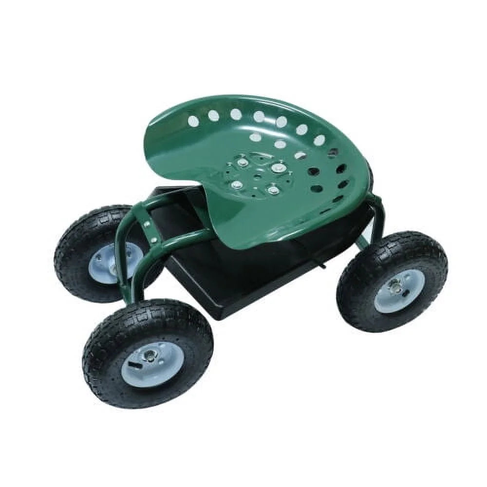 Green Metal Rolling Garden Seat Cart with 4 Wheels N522