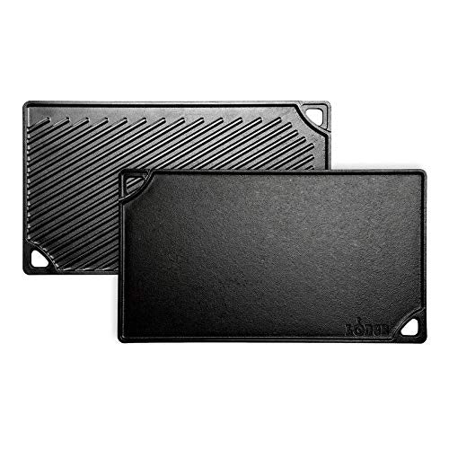 Reversible Cast Iron Grill/Griddle 9.5 x 16.75 Inch Pre-Seasoned Black O380349