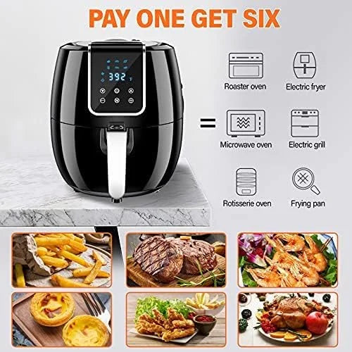 6-in-1 Air Fryer 7Qt 6.5L Smart Electric Hot Airfryer BLACK C626