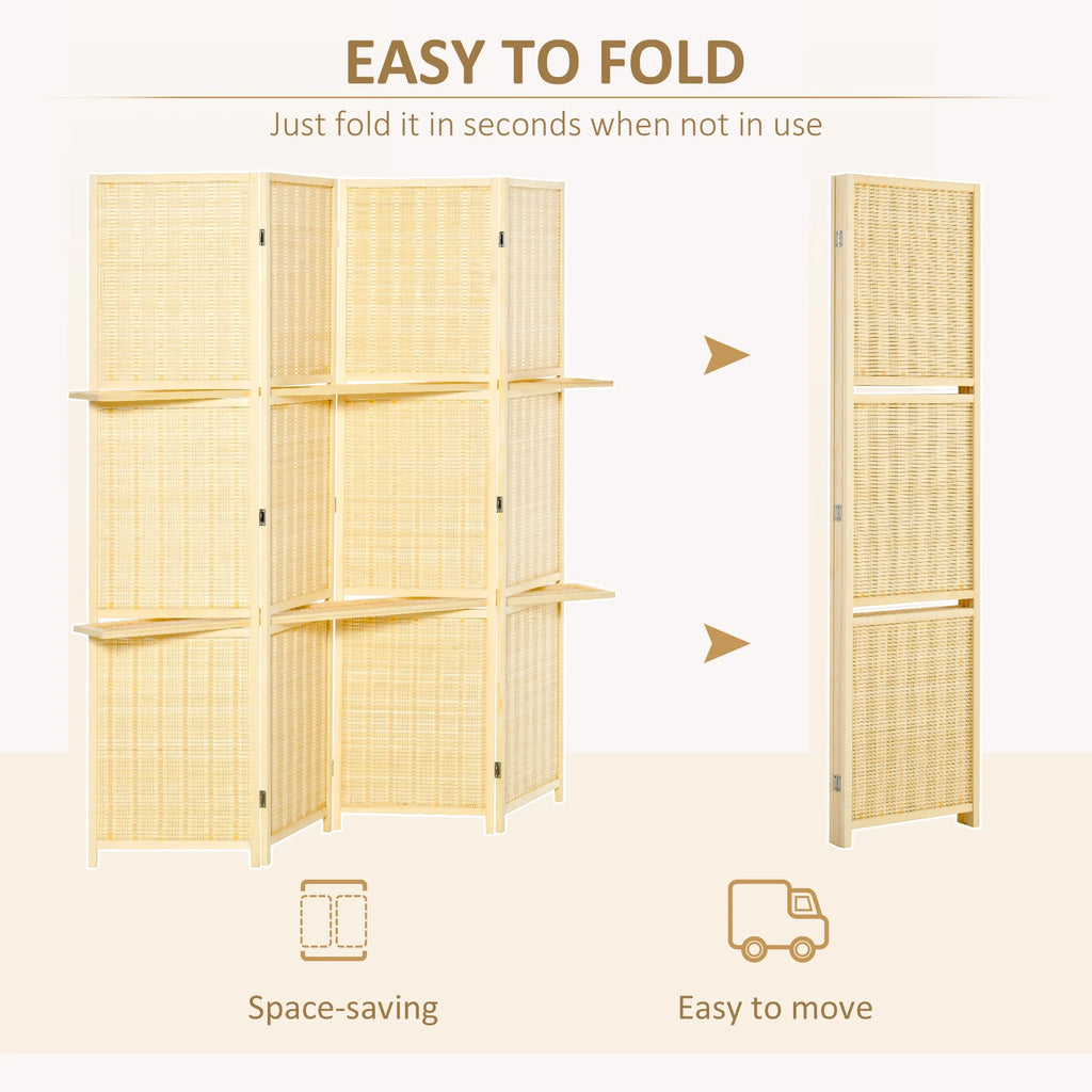 6 Ft Freestanding Bamboo Privacy Screen Panel with Storage Shelves R117