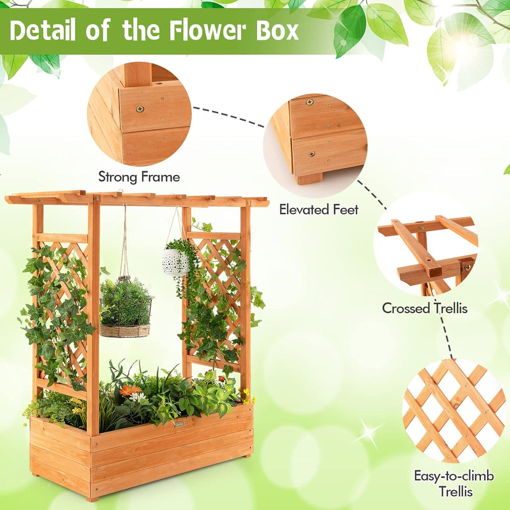 Wood Raised Garden Bed with Trellis W25542