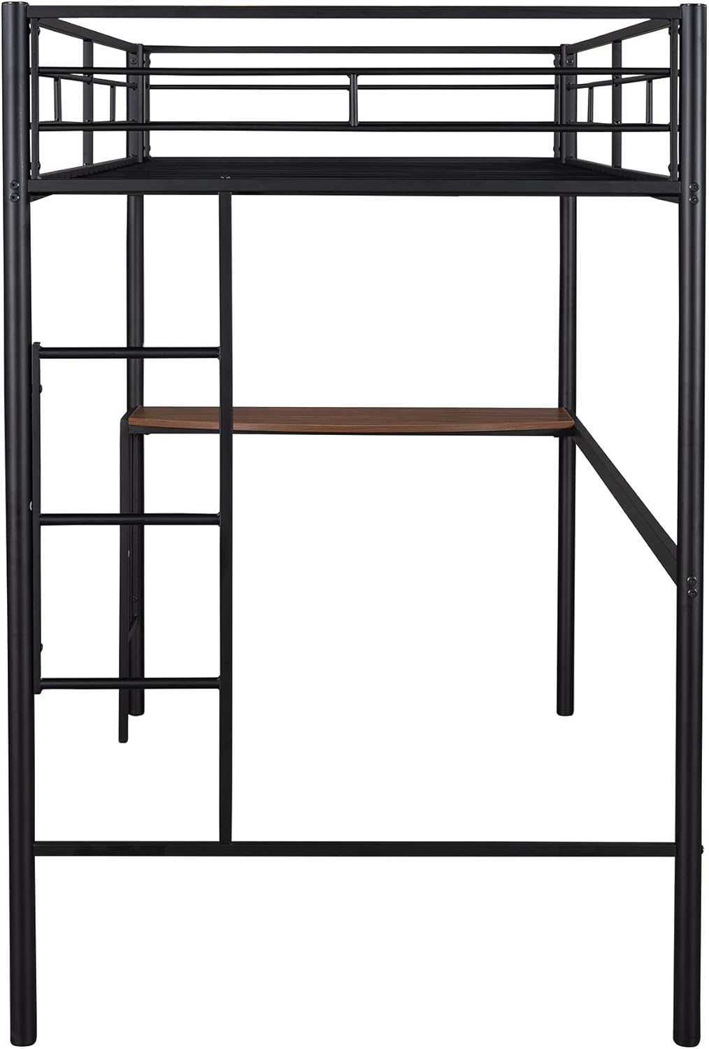 Twin Size Metal Loft Bed with Desk and Storage Shelves (Black) M532