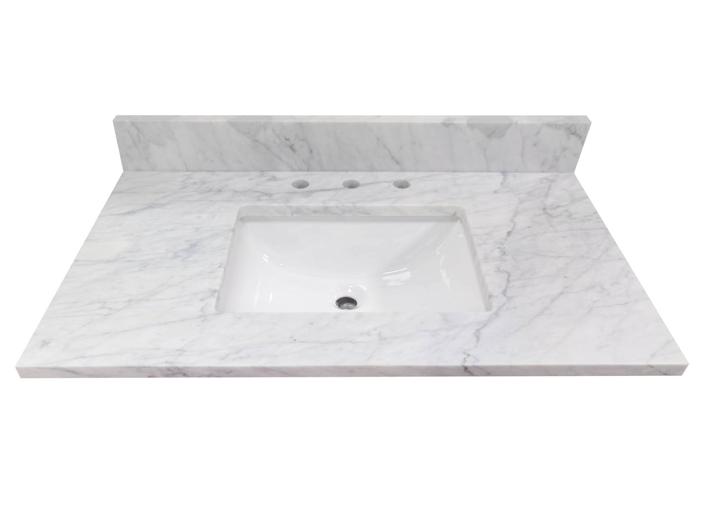 Natural Carrara Marble 31-in White Single Sink Bathroom Vanity Top L30515