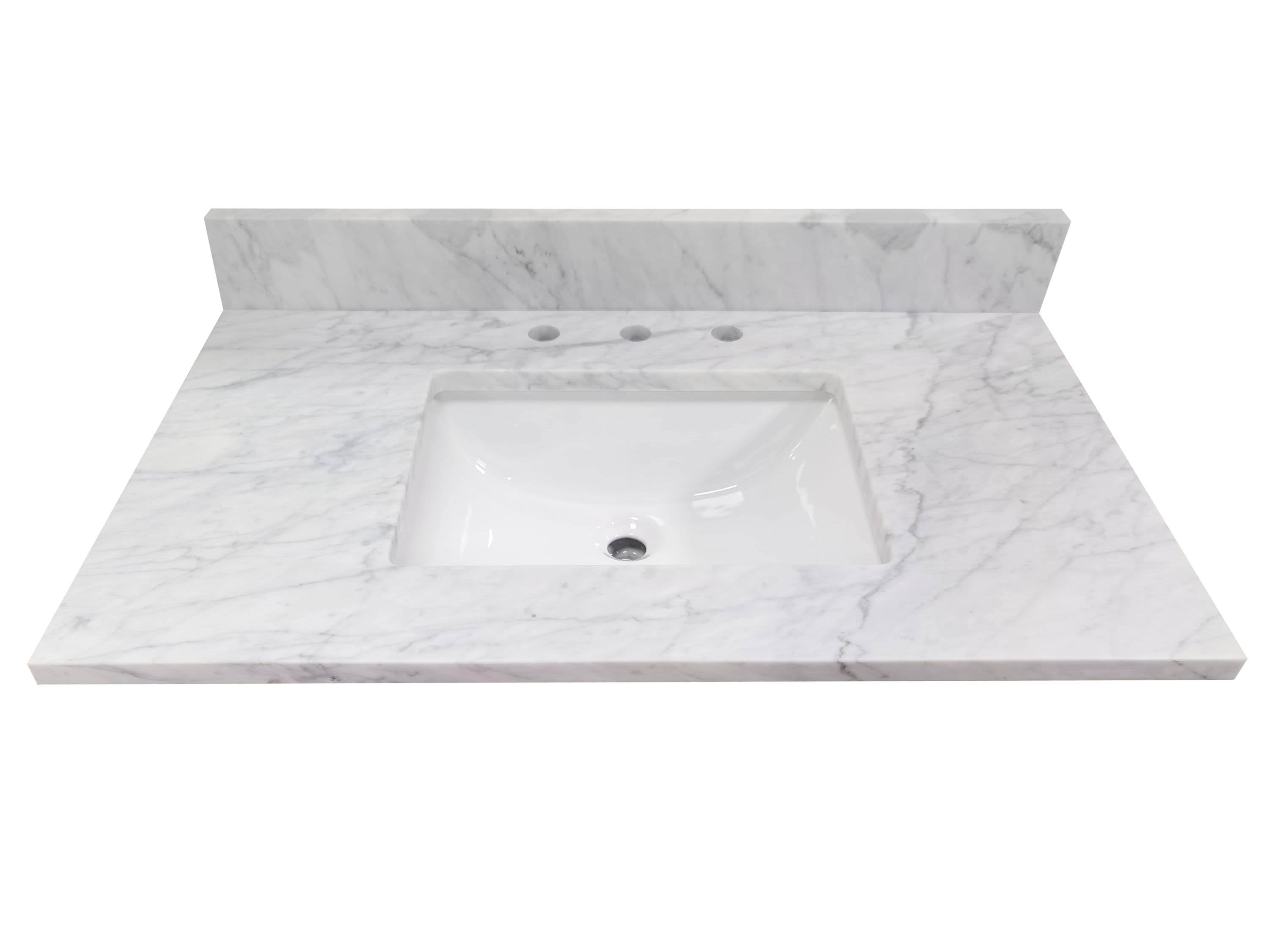 Natural Carrara Marble 31-in White Single Sink Bathroom Vanity Top L30515