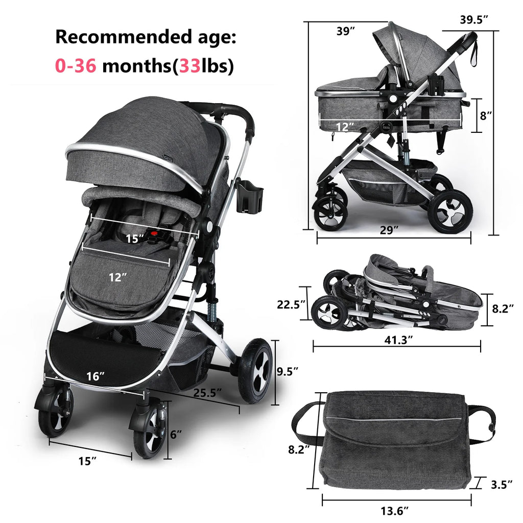 2 in 1 Convertible Baby Stroller, Dark Grey F845798