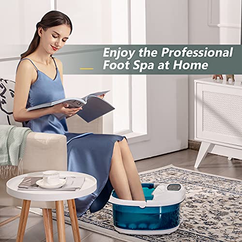Blue Foot Spa Bath Massager with Heat Bubbles and 6 Electric Massage Rollers N616