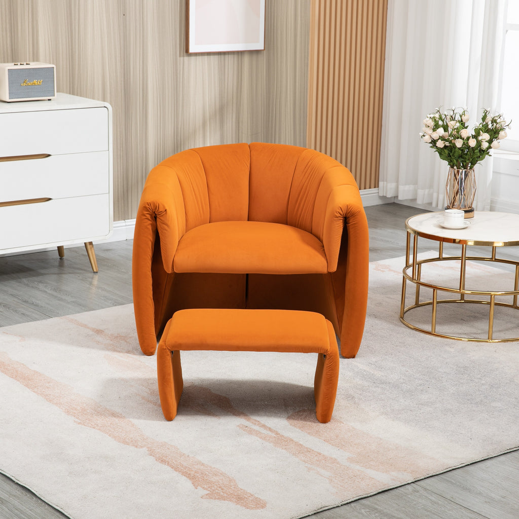 Orange Velvet Single Sofa Chair with Ottoman A2751