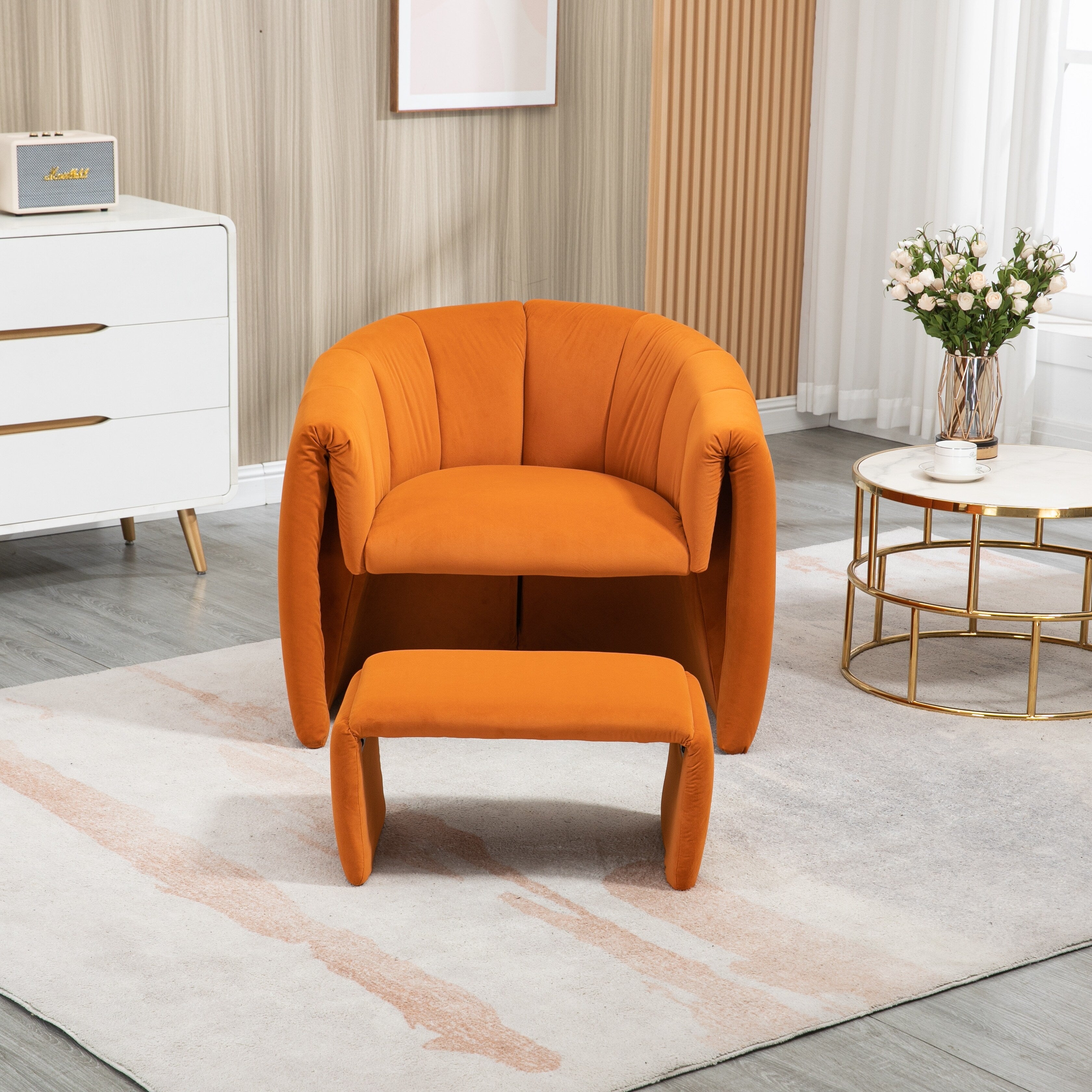 Orange Velvet Single Sofa Chair with Ottoman A2751