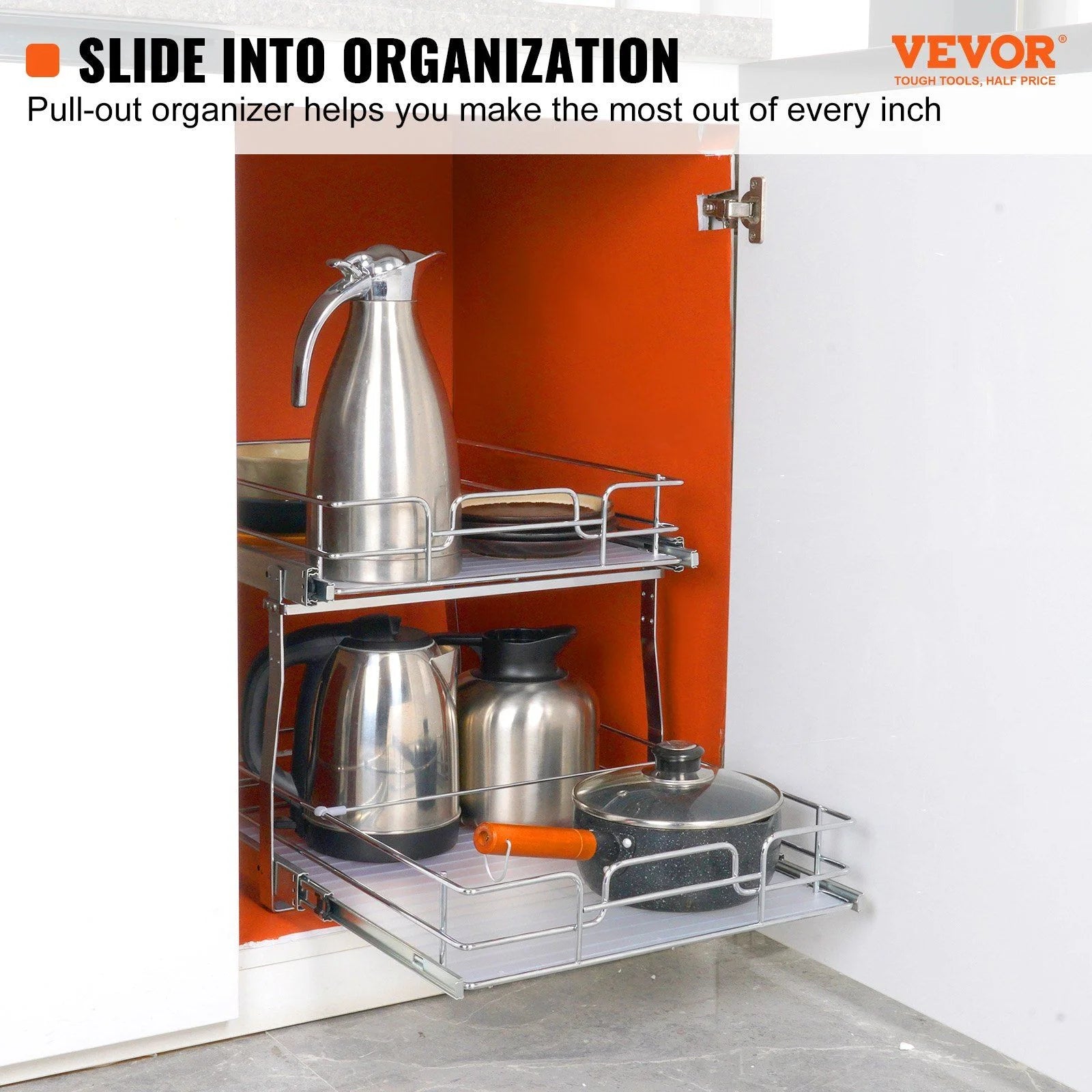 Chrome Plated Steel 2 Tier Slide Out Cabinet Organizer, 17 Inches Wide x 21 Inches Deep H7558