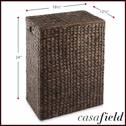Natural Woven Water Hyacinth Laundry Hamper with Lid and Removable Liner Bag U466975