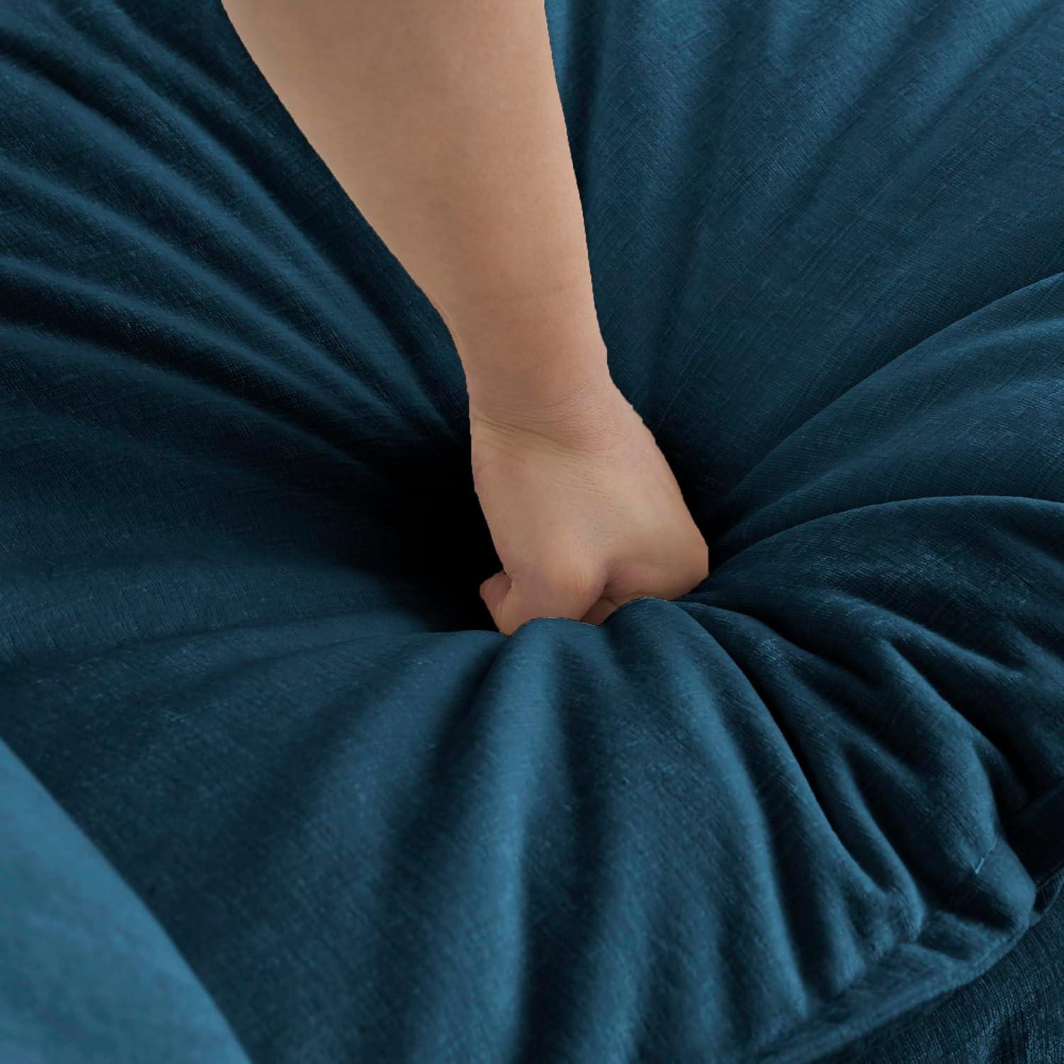 Blue Chenille Fabric Ottomans Footrest H3249