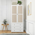 Wooden Armoire Wardrobe with Rattan Door and 3 Drawer P121709