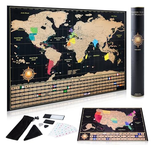 Scratch Off World Map Poster and United States Map with Accessories Set W6668