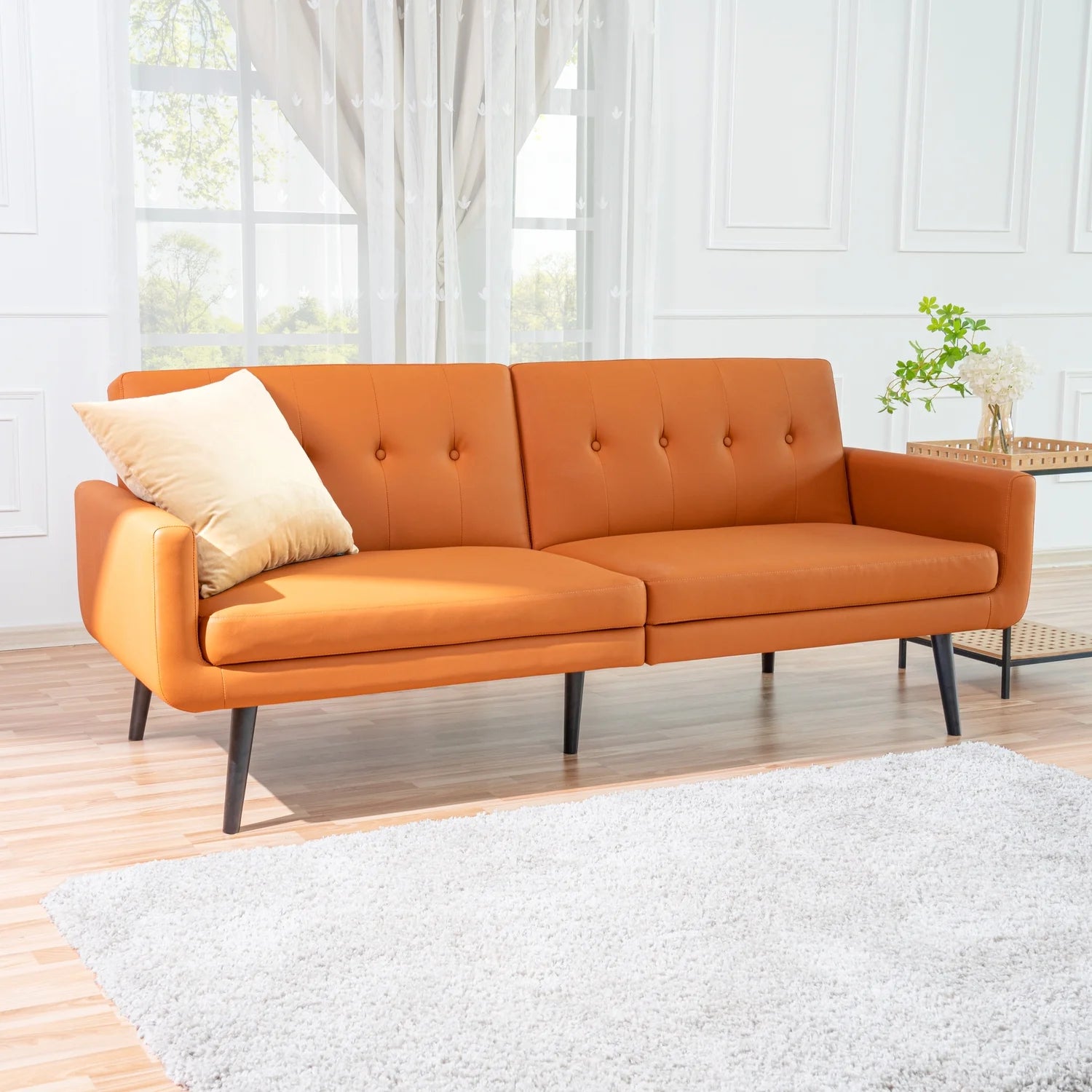 Caramel Air Leather Futon Sofa Bed T6811