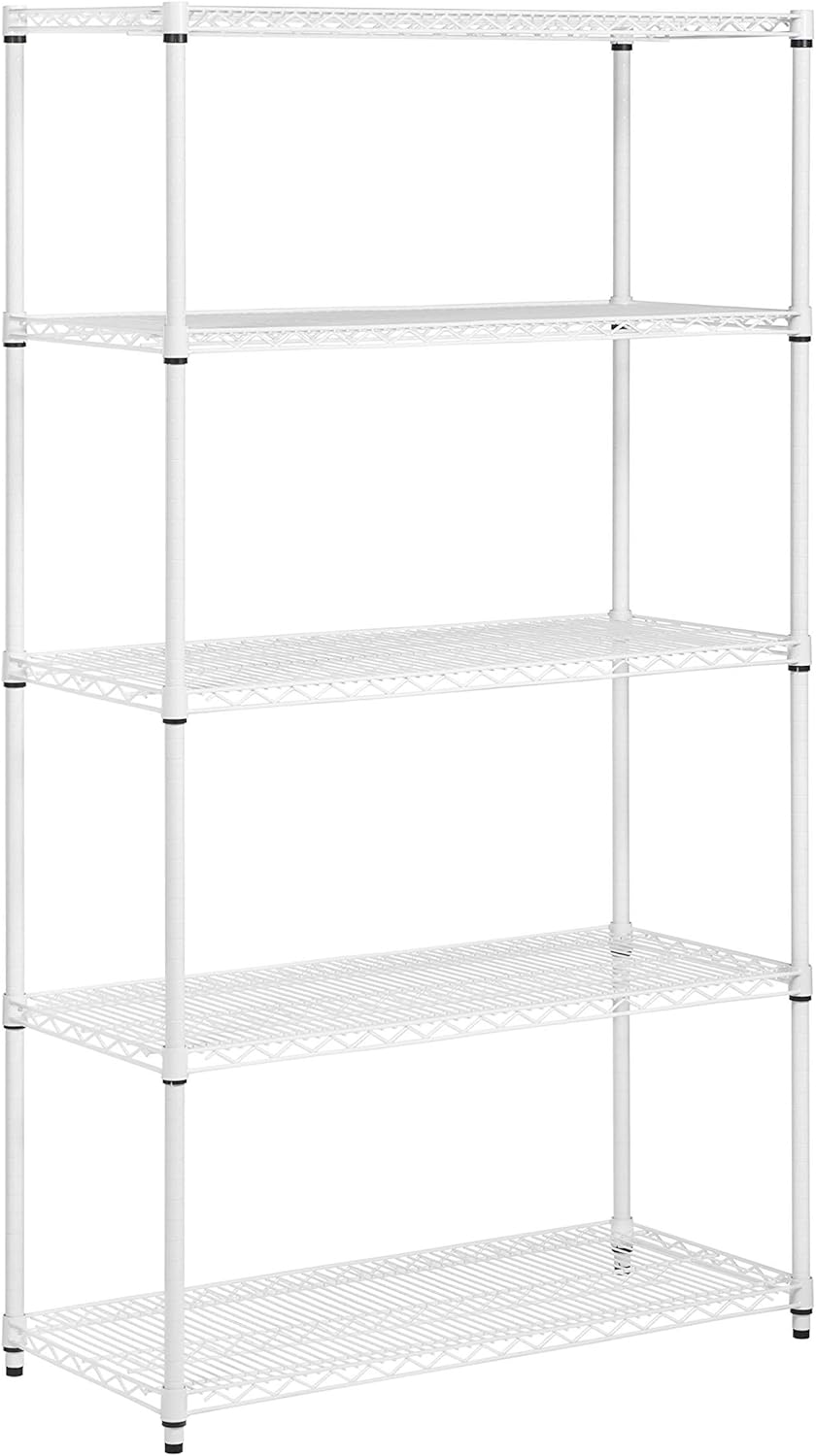 White 5-Tier Heavy-Duty Adjustable Shelving Unit Y451