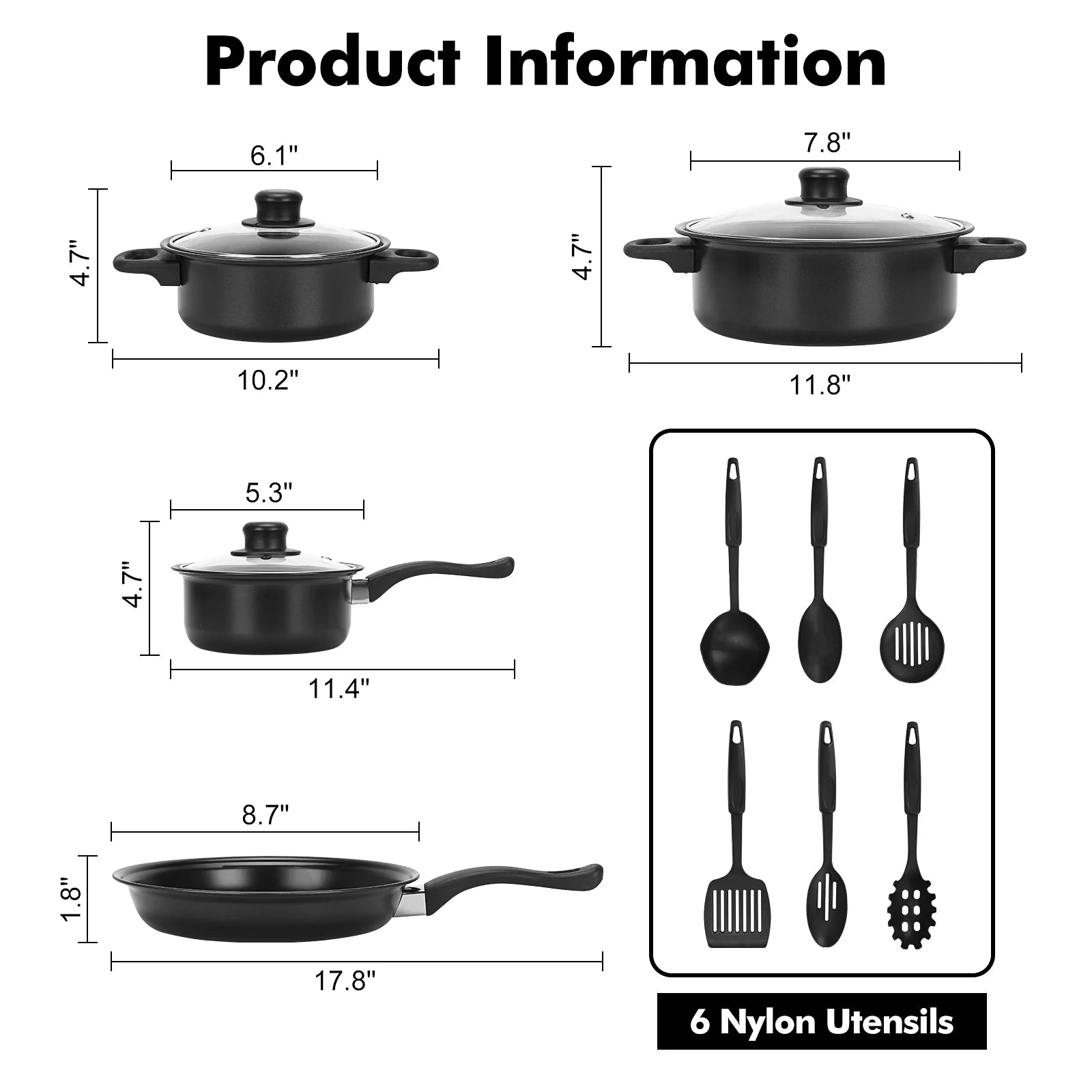 13 Piece Non-Stick Cast Iron Cookware Set with Glass Lids J4097