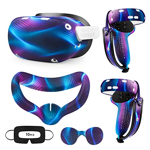 Silicone Set for Meta Quest 2 with Controller Grip Leather Cover, VR Shell Cover, Face Cover, Lens Cover and 10PCS Disposable Eye Cover N421
